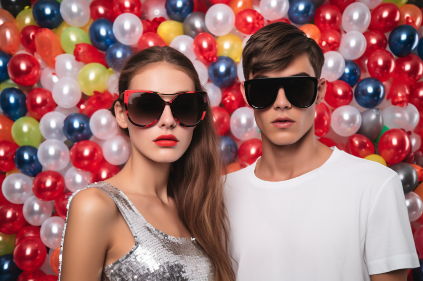 A picture of a New Years party girl and boy standing in front of A picture of a New Years party girl and boy standing in front of