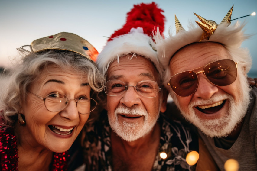 A close up photo of older people celebrating New Years Eve toget A close up photo of older people celebrating New Years Eve toget