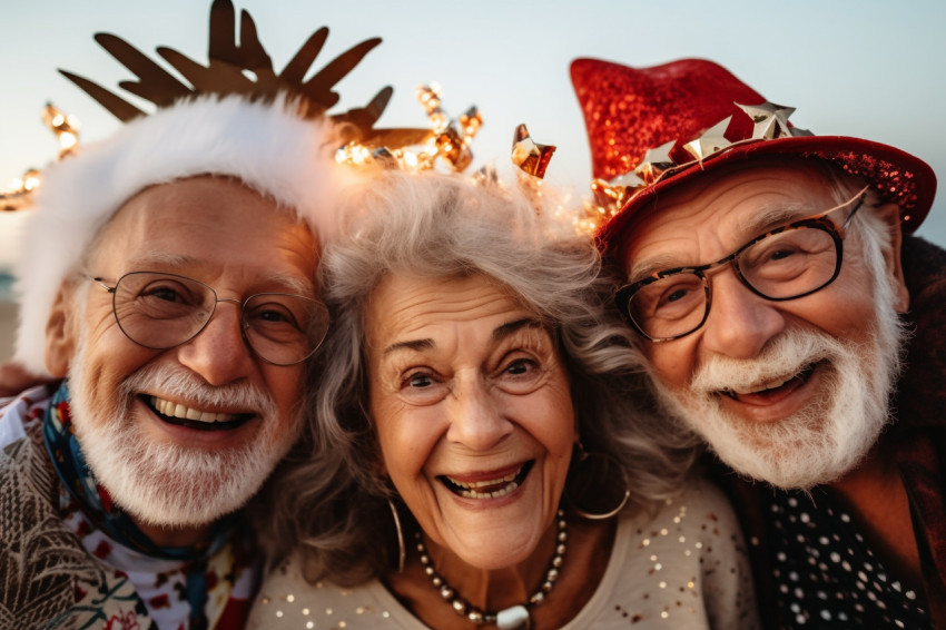 A close up photo of older people celebrating New Years Eve toget A close up photo of older people celebrating New Years Eve toget