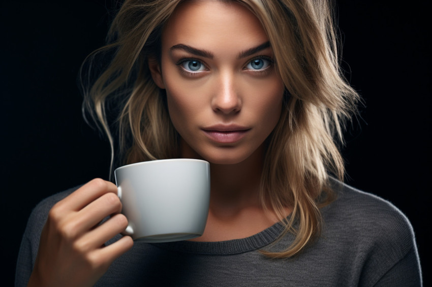 A picture of a pretty woman holding a cup of tea or coffee A picture of a pretty woman holding a cup of tea or coffee