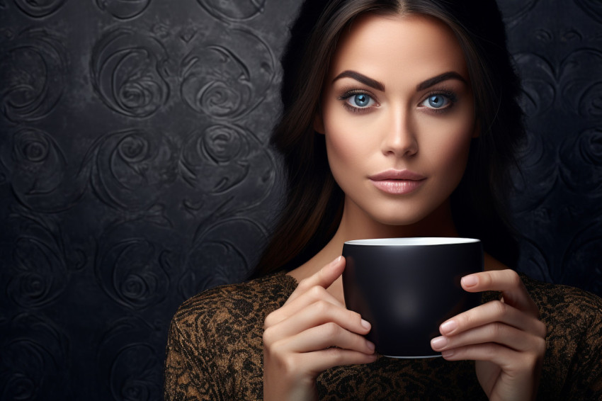 A picture of a pretty woman holding a cup of tea or coffee A picture of a pretty woman holding a cup of tea or coffee