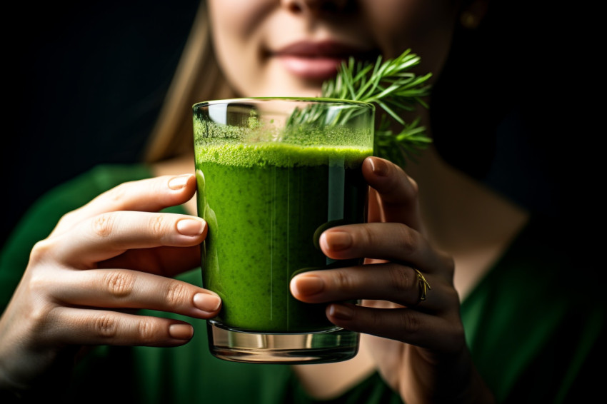 Photo of a woman pouring a green Photo of a woman pouring a green