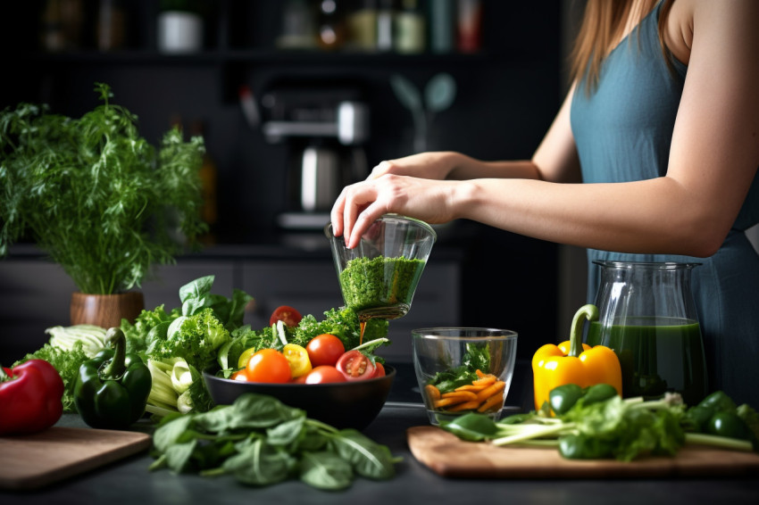 Photo of a woman pouring a green Photo of a woman pouring a green