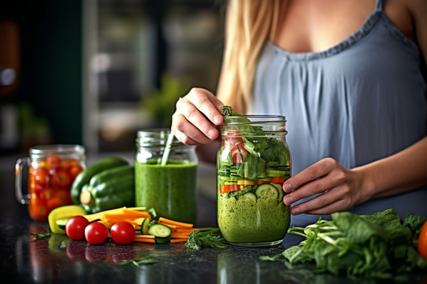 Photo of a woman pouring a green Photo of a woman pouring a green