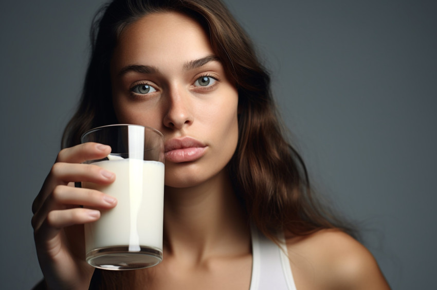 A picture of a young woman drinking milk A picture of a young woman drinking milk