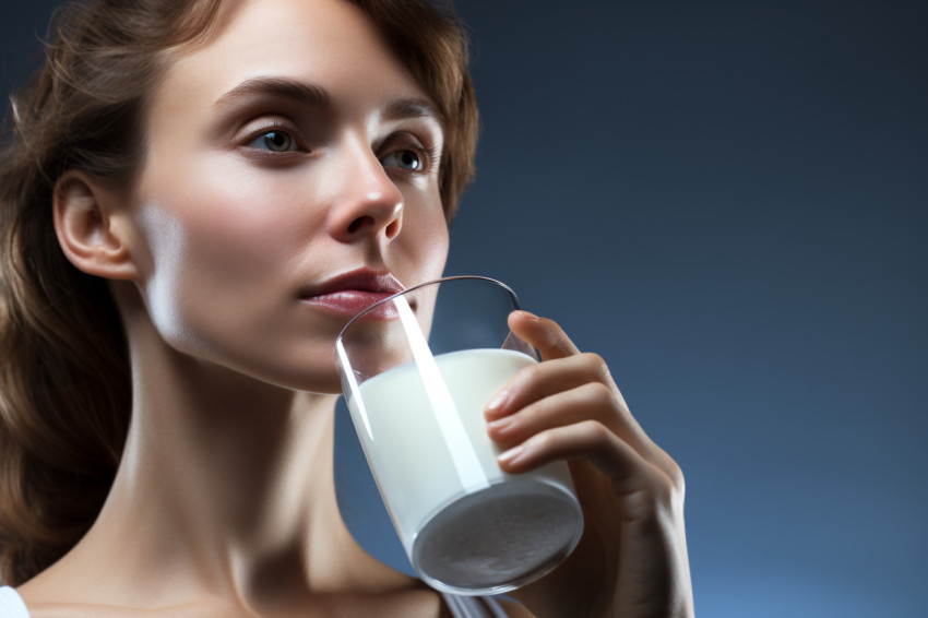 A picture of a young woman drinking milk A picture of a young woman drinking milk