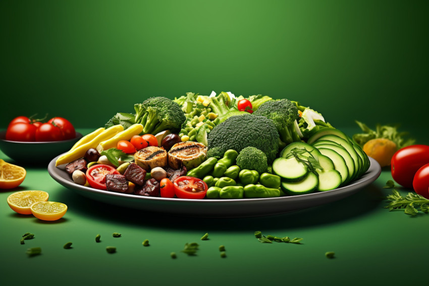 Picture of a woman with a plate of vegan or veggie food Picture of a woman with a plate of vegan or veggie food