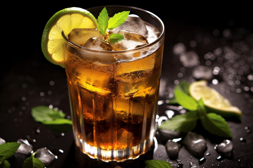 Picture of a cuba libre drink with lime and ice Picture of a cuba libre drink with lime and ice