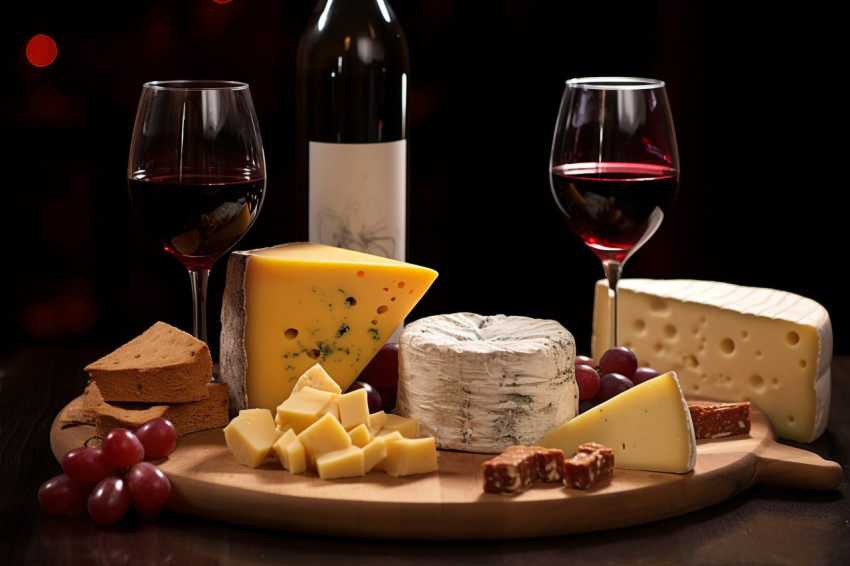 A picture of a wine and cheese pairing that was provided during A picture of a wine and cheese pairing that was provided during