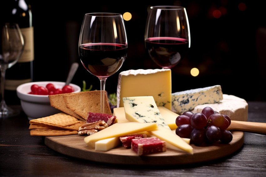 A picture of a wine and cheese pairing that was provided during A picture of a wine and cheese pairing that was provided during