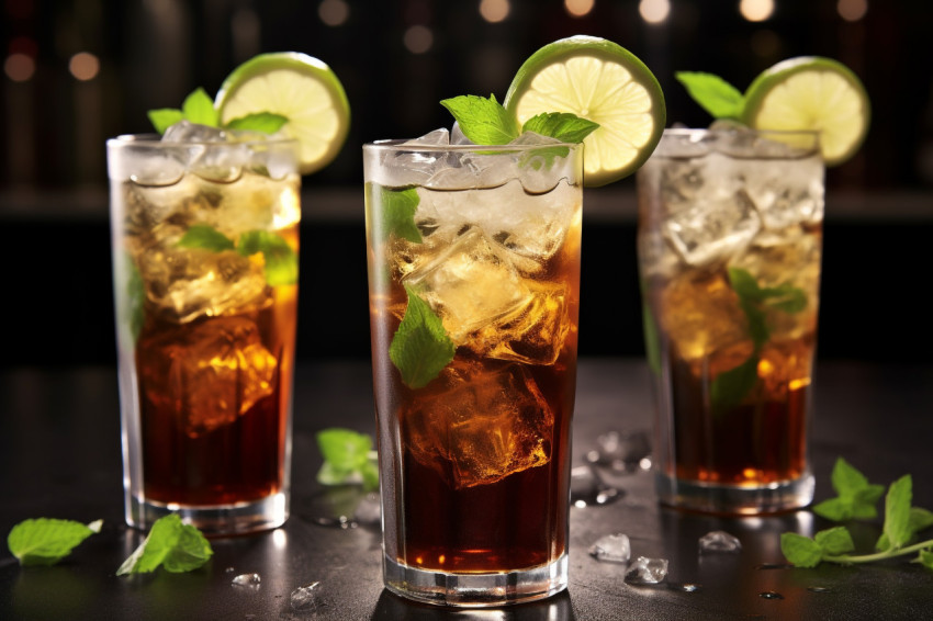 Picture of a cuba libre drink with lime and ice Picture of a cuba libre drink with lime and ice
