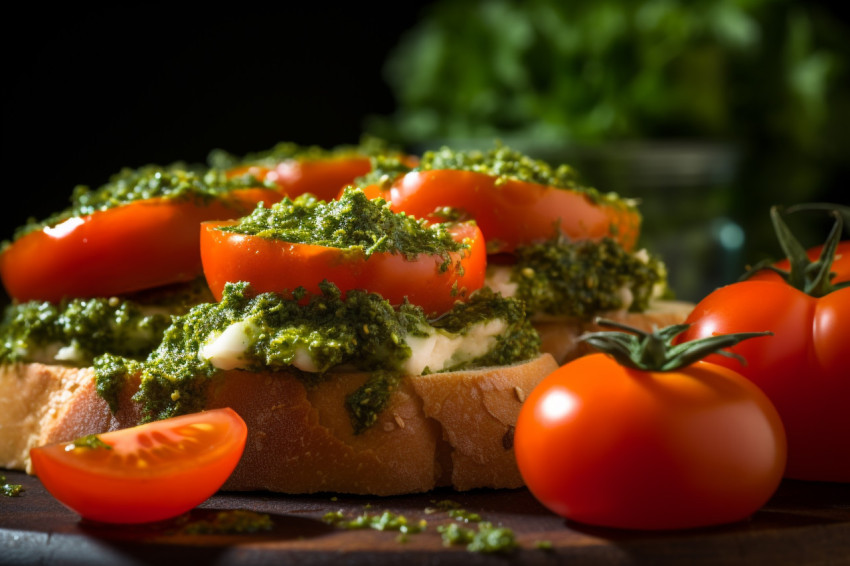 Picture of juicy tomatoes on top of fresh bread Picture of juicy tomatoes on top of fresh bread