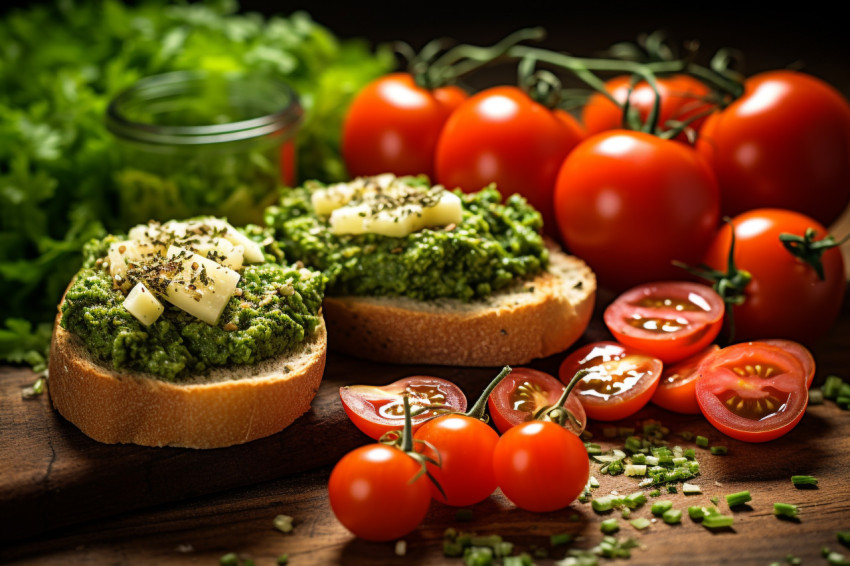 Picture of juicy tomatoes on top of fresh bread Picture of juicy tomatoes on top of fresh bread