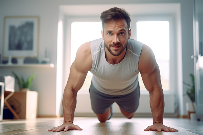 A photo of attractive people exercising in a well lit room