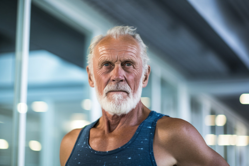 Picture of an older man next to the indoor pool