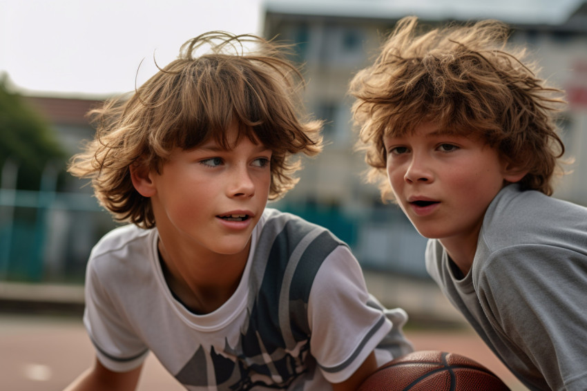 A picture of two boys playing basketball on the court A picture of two boys playing basketball on the court