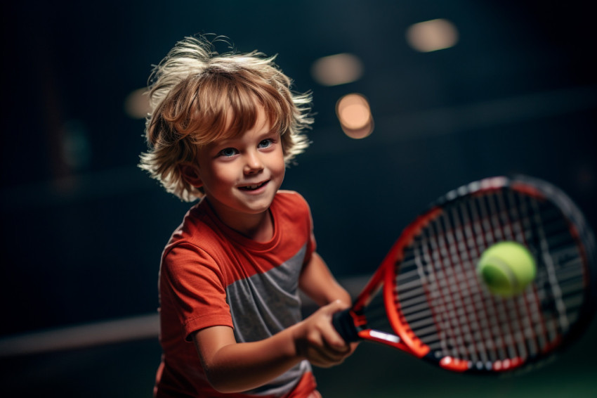 Picture of a child playing tennis inside Picture of a child playing tennis inside