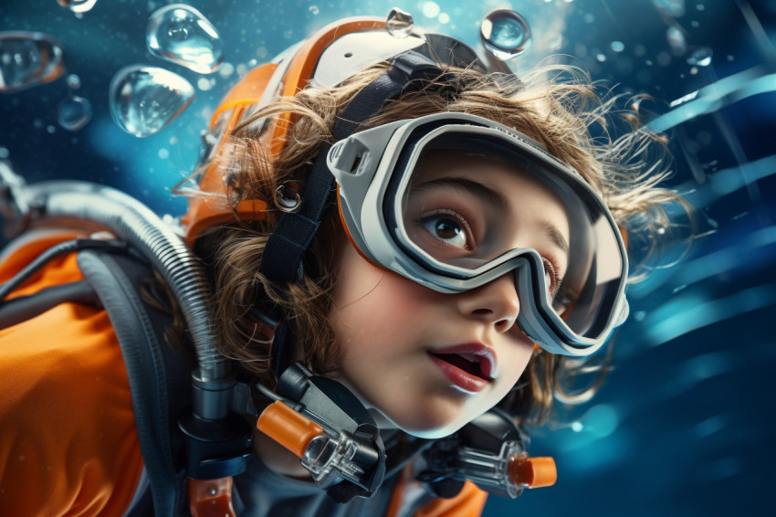 A picture of a girl who is learning to swim underwater in a swimming pool A picture of a girl who is learning to swim underwater in a swimming pool