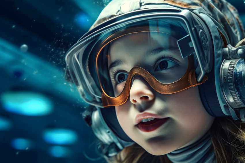 A picture of a girl who is learning to swim underwater in a swimming pool A picture of a girl who is learning to swim underwater in a swimming pool