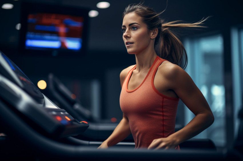 A picture of a girl running on the treadmill at her gym A picture of a girl running on the treadmill at her gym