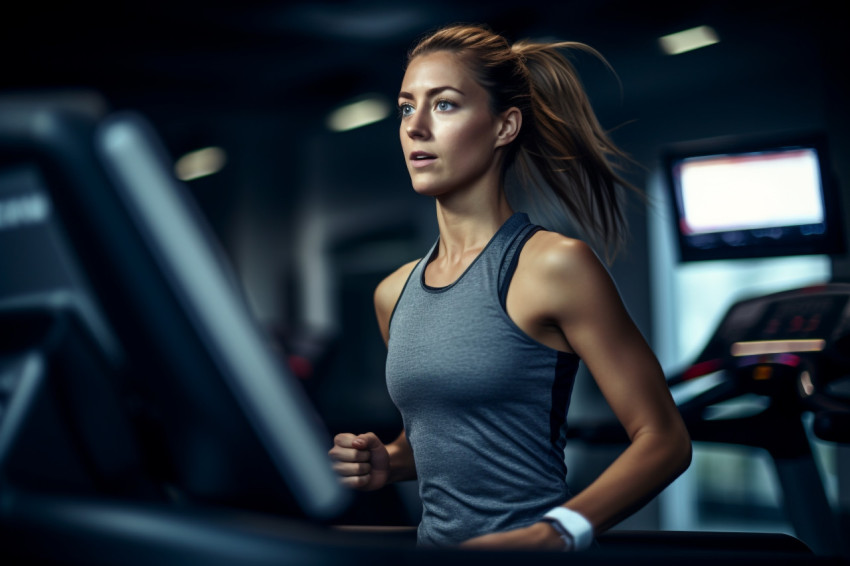 A picture of a girl running on the treadmill at her gym A picture of a girl running on the treadmill at her gym