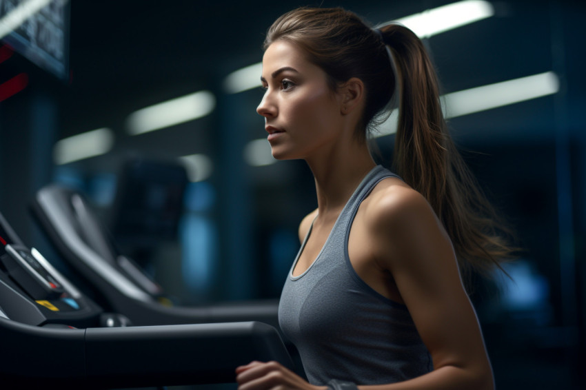 A picture of a girl running on the treadmill at her gym A picture of a girl running on the treadmill at her gym