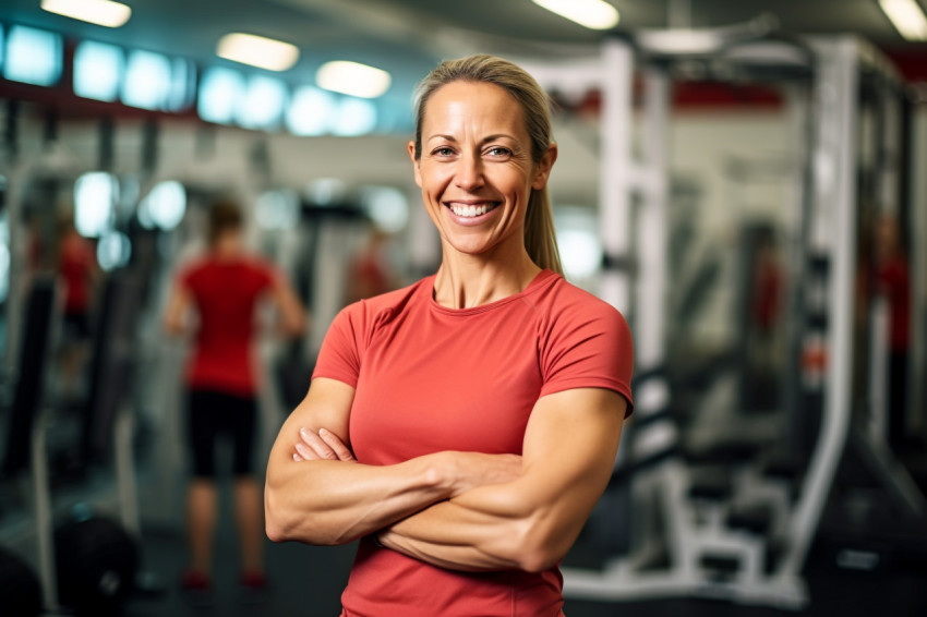 Picture of a smiling coach with her arms folded Picture of a smiling coach with her arms folded