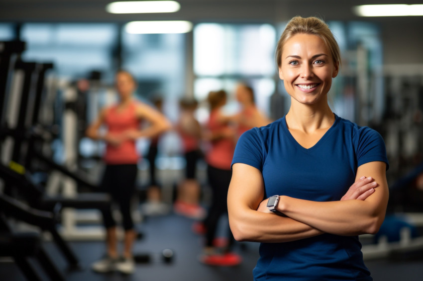 Picture of a smiling coach with her arms folded Picture of a smiling coach with her arms folded