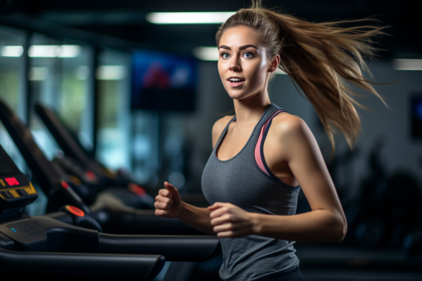 A picture of a girl running on the treadmill at her gym A picture of a girl running on the treadmill at her gym
