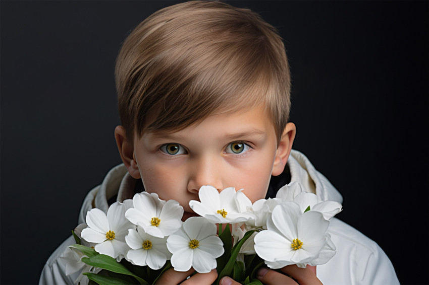 A photo of children giving a white flower A photo of children giving a white flower