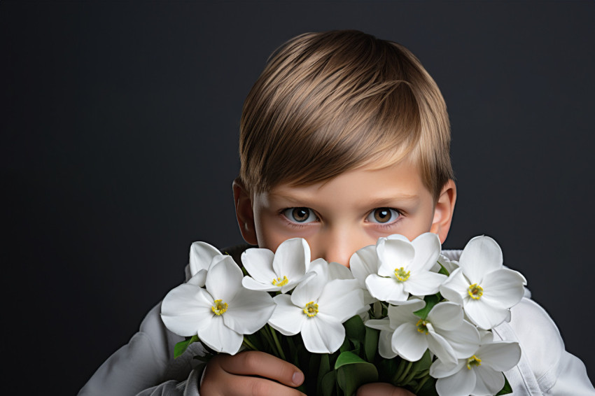 A photo of children giving a white flower A photo of children giving a white flower