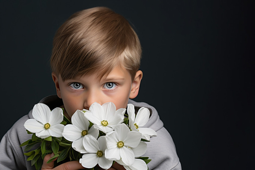 A photo of children giving a white flower A photo of children giving a white flower