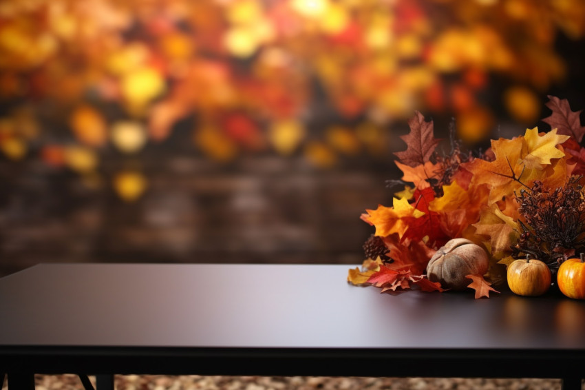 A picture of a desk on an autumn background with space to put your product A picture of a desk on an autumn background with space to put your product