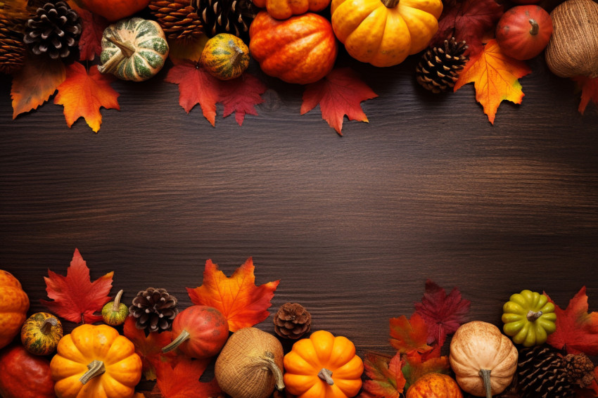 A picture of a Thanksgiving or fall holiday scene taken from above A picture of a Thanksgiving or fall holiday scene taken from above
