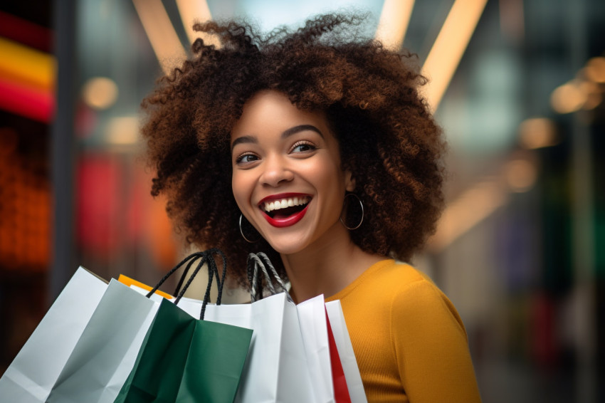 Picture of a happy young woman with shopping bags in a mall