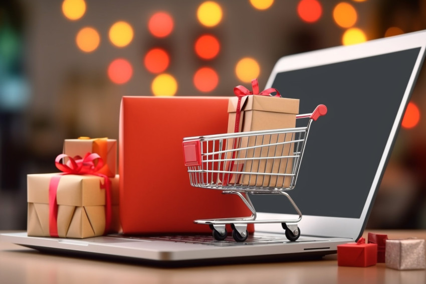 A picture of a shopping cart with product boxes