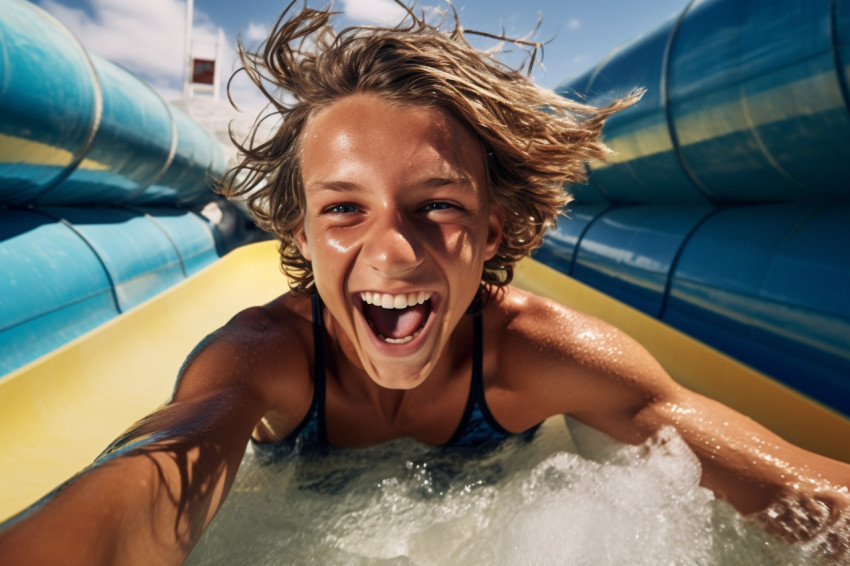 Picture of a young guy going down a water slide Picture of a young guy going down a water slide