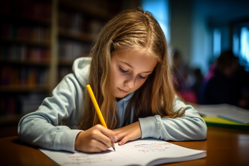 Picture of a young focused school or college girl with a pen in her hand Picture of a young focused school or college girl with a pen in her hand