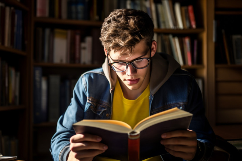 A picture of a young man who is blind reading a book with his fingers at home A picture of a young man who is blind reading a book with his fingers at home