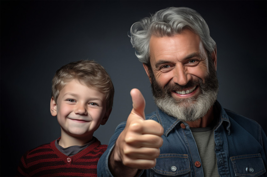 Dad and boy giving thumbs up Dad and boy giving thumbs up