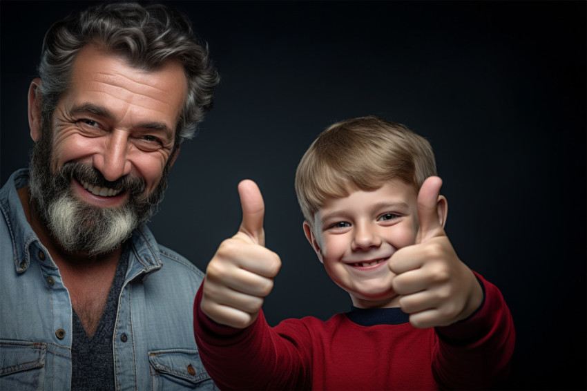 Dad and boy giving thumbs up Dad and boy giving thumbs up