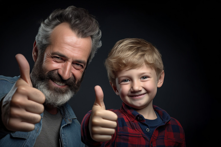 Dad and boy giving thumbs up Dad and boy giving thumbs up