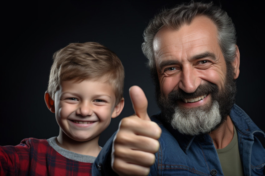 Dad and boy giving thumbs up Dad and boy giving thumbs up