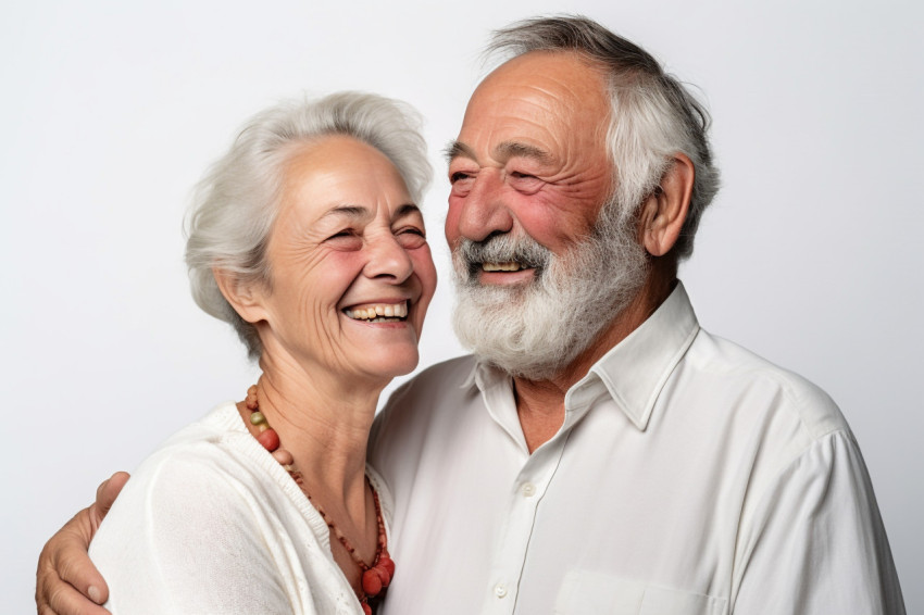 Photo of loving senior couple on white Photo of loving senior couple on white