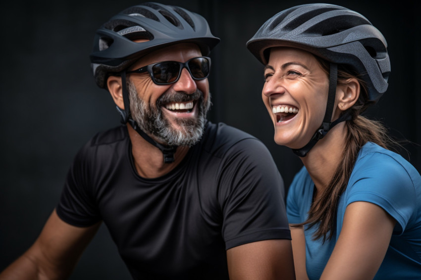 Couple on bike smiling Couple on bike smiling