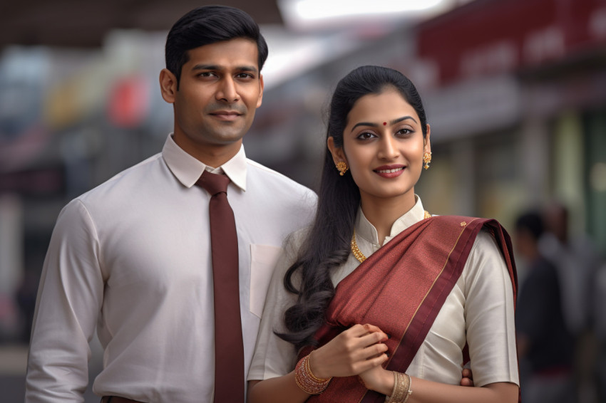 Married Indian couple outside Married Indian couple outside