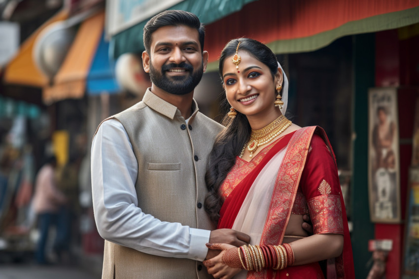 Married Indian couple outside Married Indian couple outside