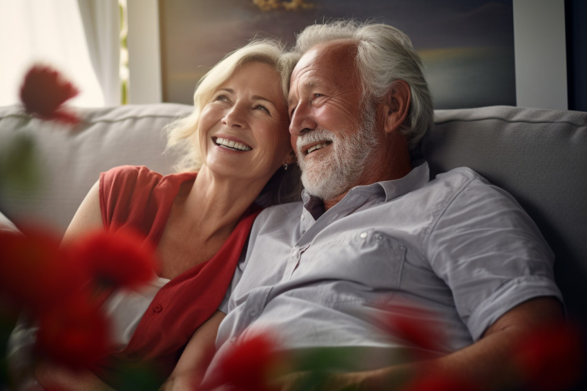 Happy older couple relaxing at home Happy older couple relaxing at home