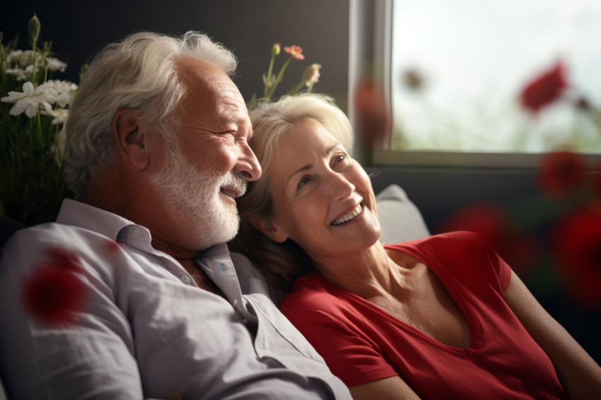 Happy older couple relaxing at home Happy older couple relaxing at home