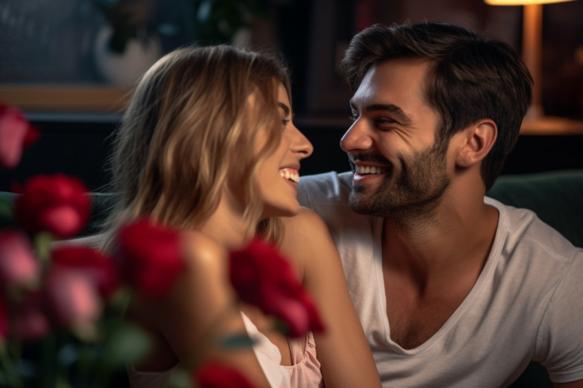 Happy young couple smiling at home Happy young couple smiling at home